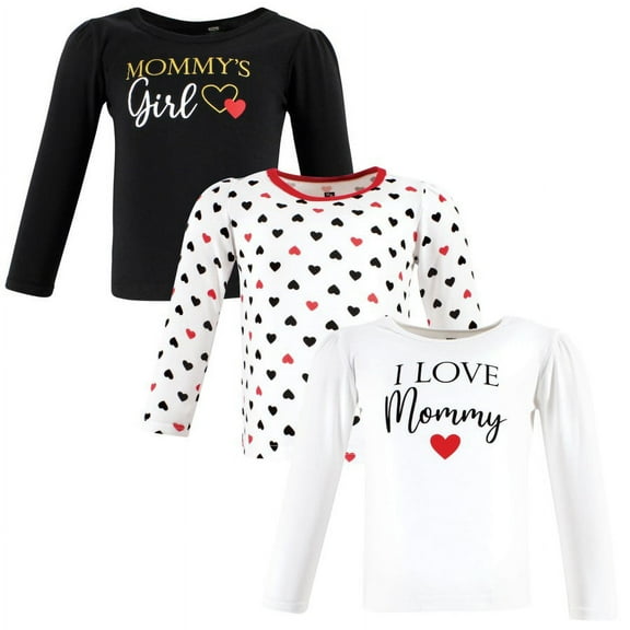 Hudson Baby Infant Girl Long Sleeve T-Shirts, Girl Mommy Red Black, 6-12 Months