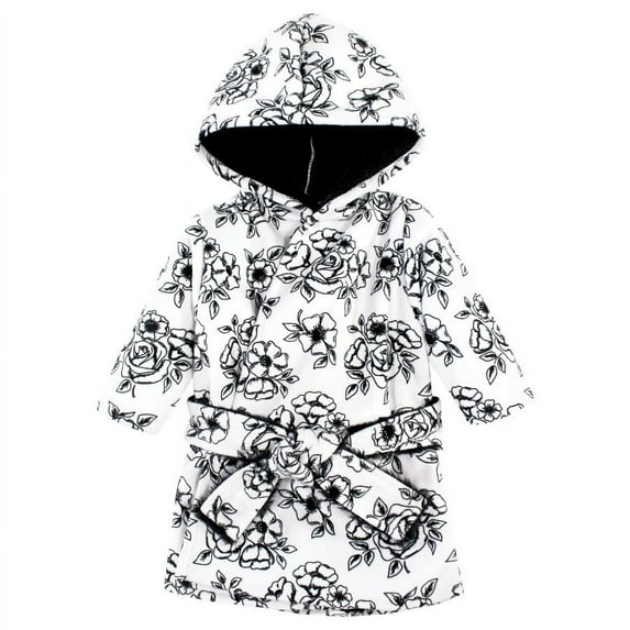 Hudson Baby Infant Girl Mink with Faux Fur Lining Pool and Beach Robe Cover-ups, Black Toile, 18-24 Months