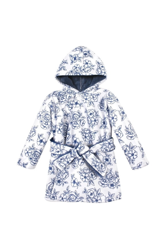 Infant Girl Mink with Faux Fur Lining Pool and Beach Robe Cover-ups, Blue Toile, 12-18 Months