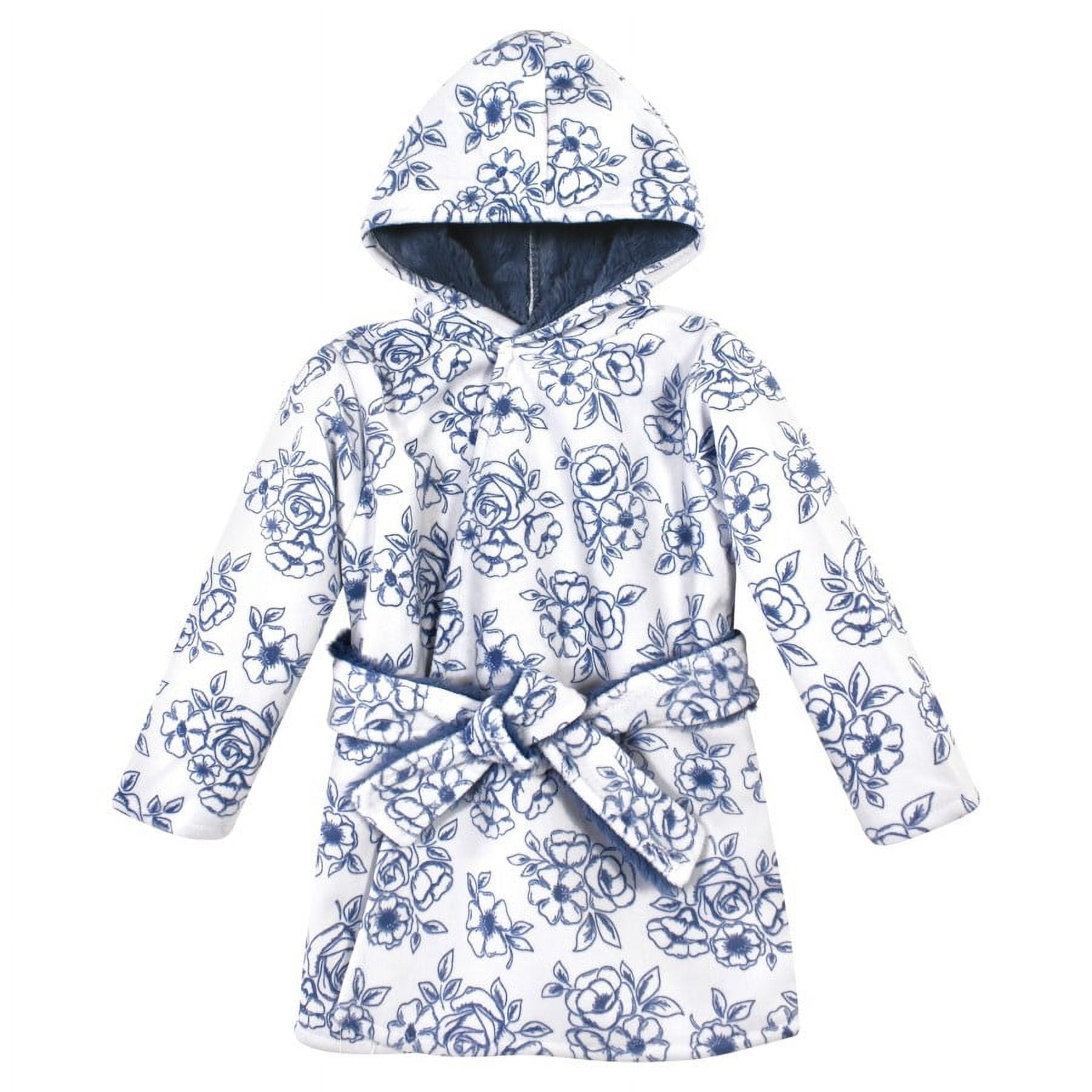 Hudson Baby Infant Girl Mink with Faux Fur Lining Pool and Beach Robe Cover-ups, Blue Toile, 18-24 Months