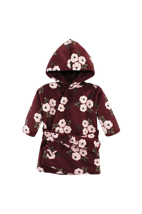 Infant Girl Mink with Faux Fur Lining Pool and Beach Robe Cover-ups, Burgundy Floral, 12-18 Months