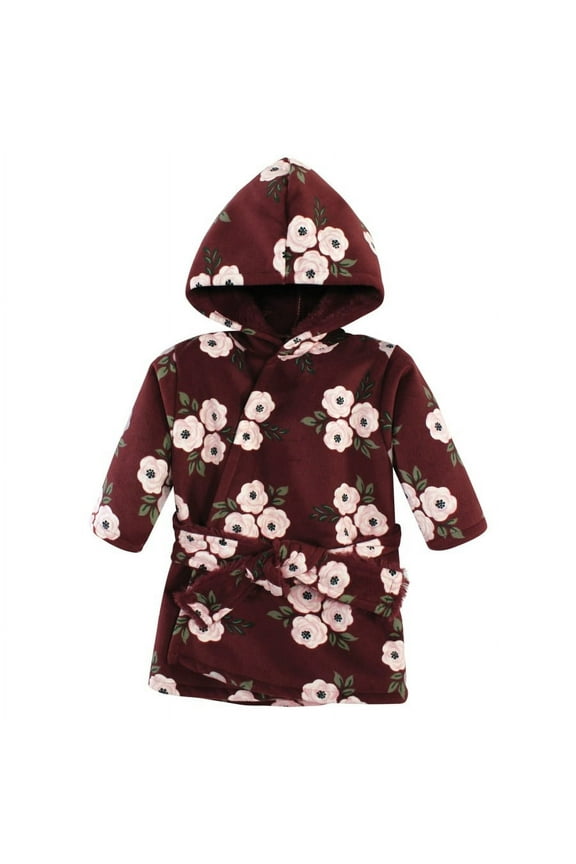Infant Girl Mink with Faux Fur Lining Pool and Beach Robe Cover-ups, Burgundy Floral, 18-24 Months