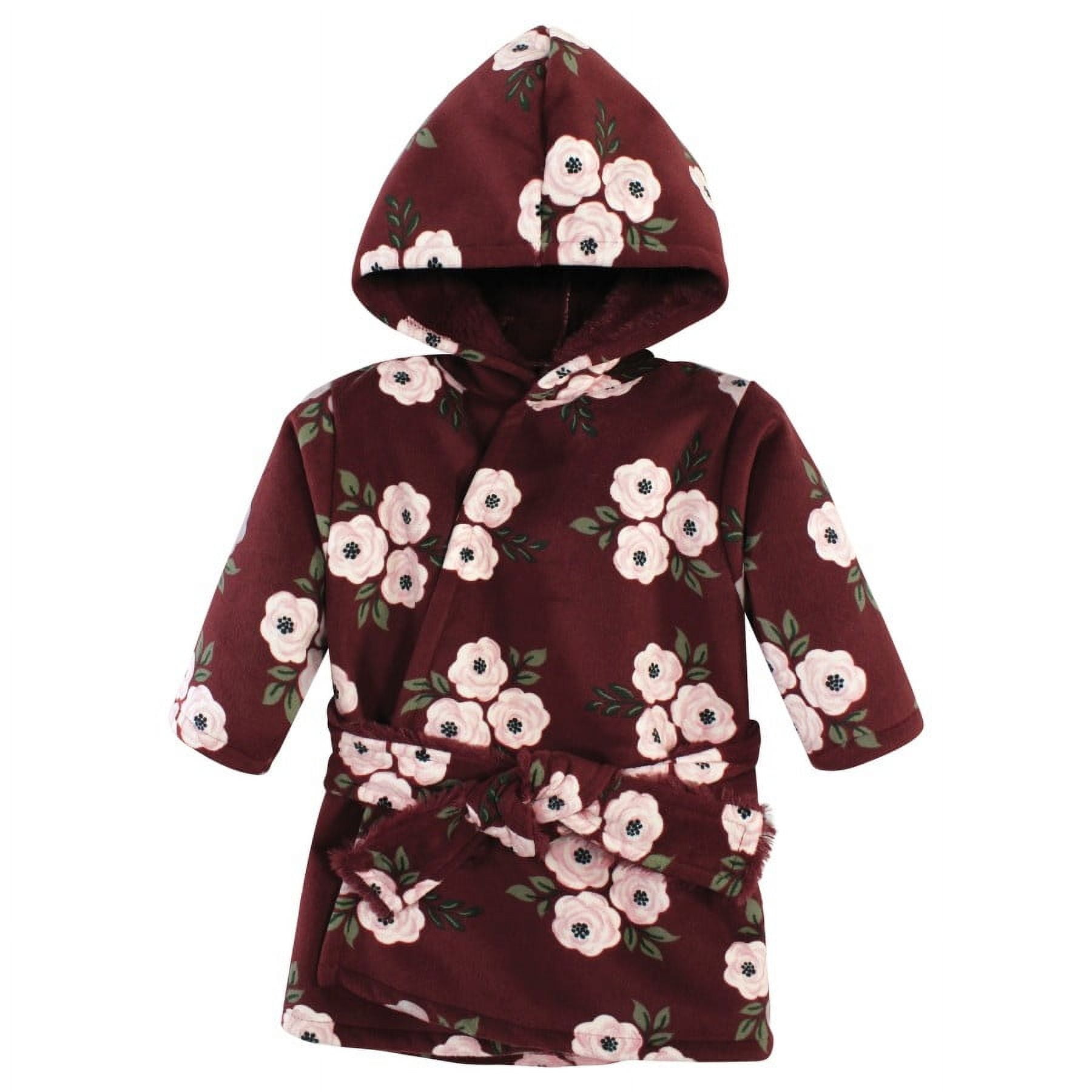 Hudson Baby Infant Girl Mink with Faux Fur Lining Pool and Beach Robe Cover-ups, Burgundy Floral, 6-12 Months