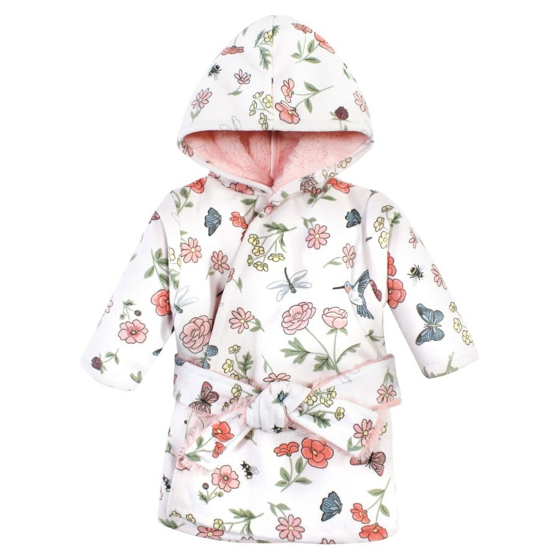 Hudson Baby Infant Girl Mink with Faux Fur Lining Pool and Beach Robe Cover-ups, Hummingbird Garden, 6-12 Months
