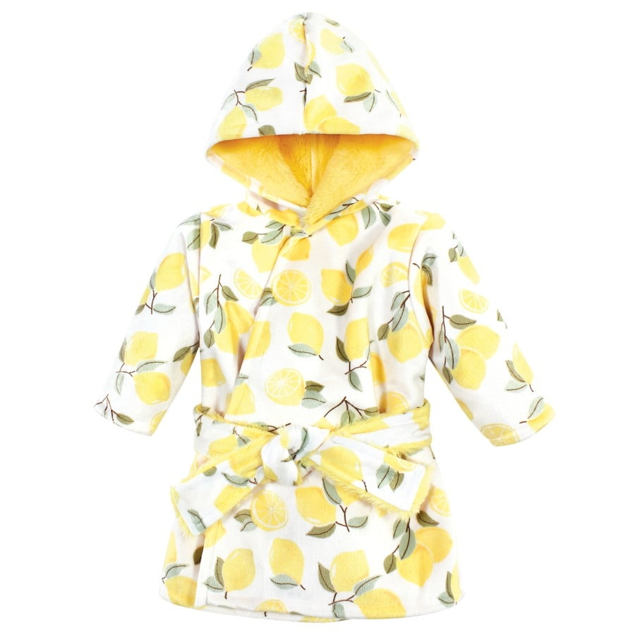Hudson Baby Infant Girl Mink with Faux Fur Lining Pool and Beach Robe Cover-ups, Lemon, 6-12 Months