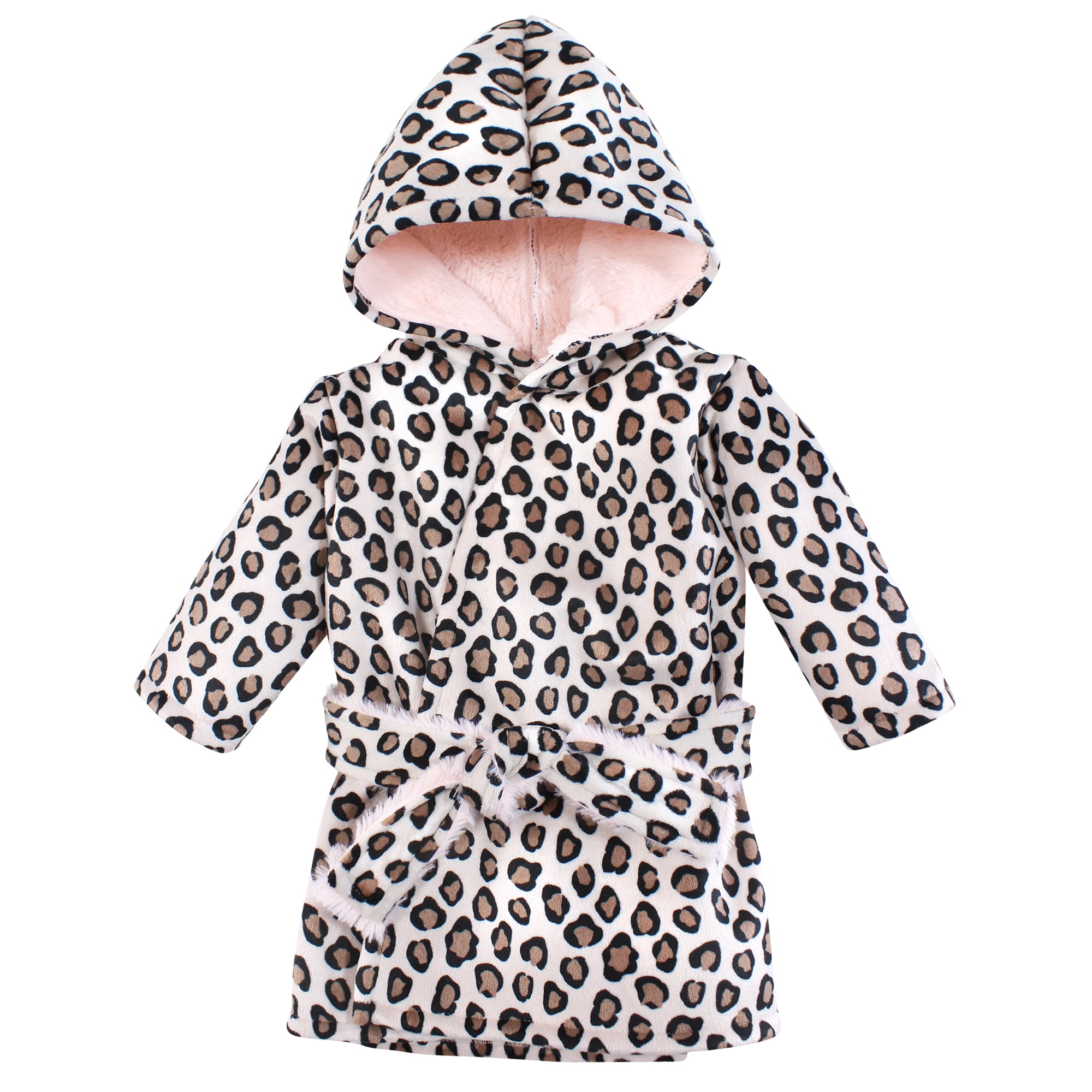 Hudson Baby Infant Girl Mink with Faux Fur Lining Pool and Beach Robe Cover-ups, Leopard Pink, 12-18 Months