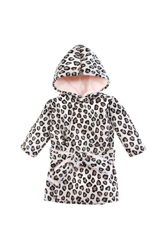Infant Girl Mink with Faux Fur Lining Pool and Beach Robe Cover-ups, Leopard Pink, 12-18 Months