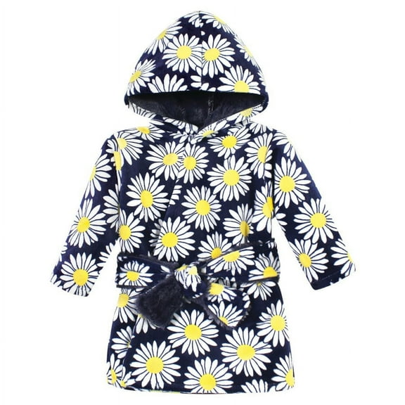 Hudson Baby Infant Girl Mink with Faux Fur Lining Pool and Beach Robe Cover-ups, Navy Daisy, 0-6 Months