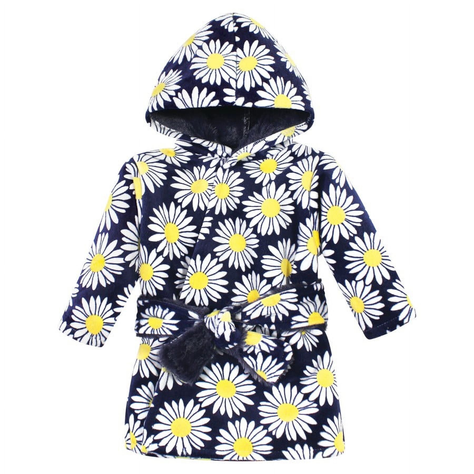 Hudson Baby Infant Girl Mink with Faux Fur Lining Pool and Beach Robe Cover-ups, Navy Daisy, 18-24 Months