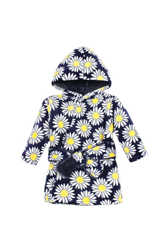 Infant Girl Mink with Faux Fur Lining Pool and Beach Robe Cover-ups, Navy Daisy, 18-24 Months