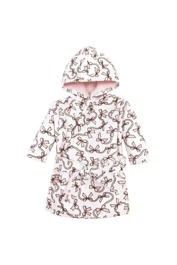 Infant Girl Mink with Faux Fur Lining Pool and Beach Robe Cover-ups, Pink Bows, 0-6 Months