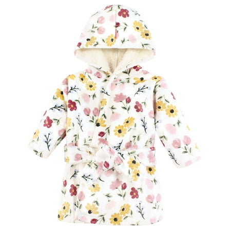 Hudson Baby Infant Girl Mink with Faux Fur Lining Pool and Beach Robe Cover-ups, Soft Painted Floral, 0-6 Months