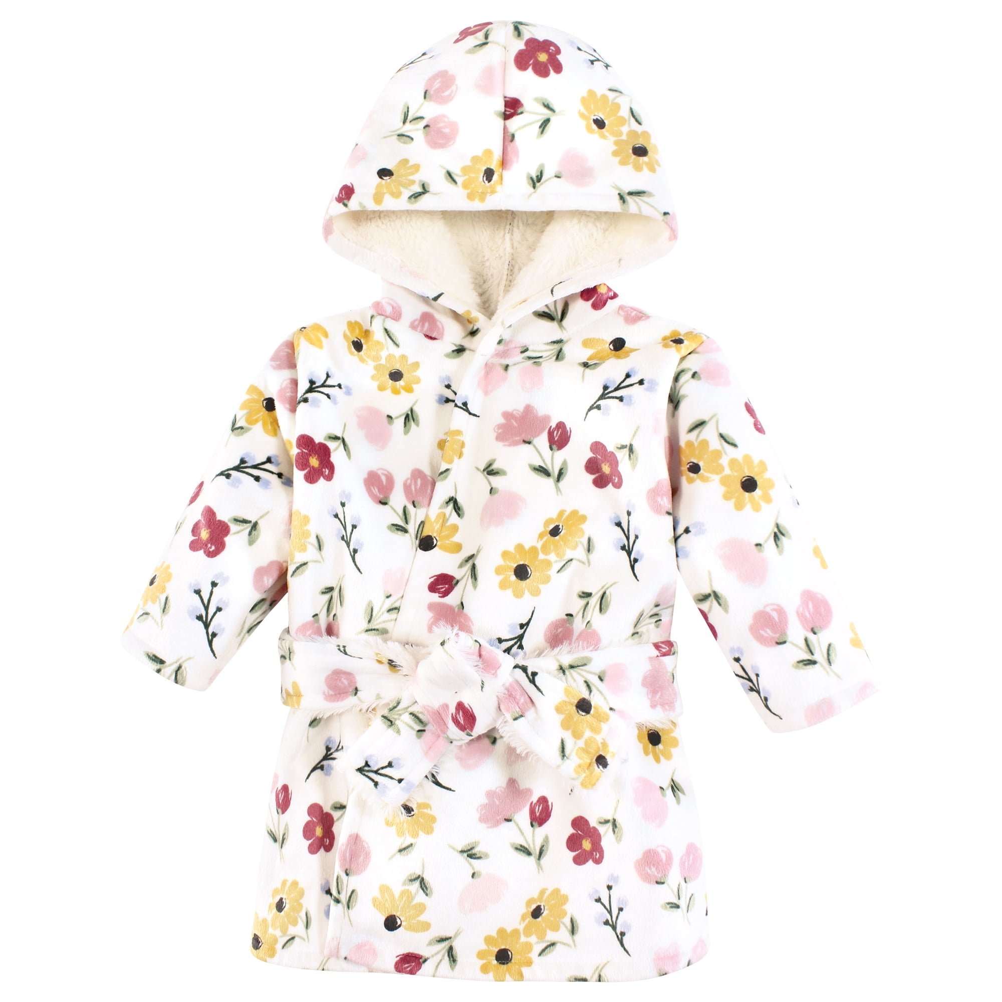 Hudson Baby Infant Girl Mink with Faux Fur Lining Pool and Beach Robe Cover-ups, Soft Painted Floral, 18-24 Months