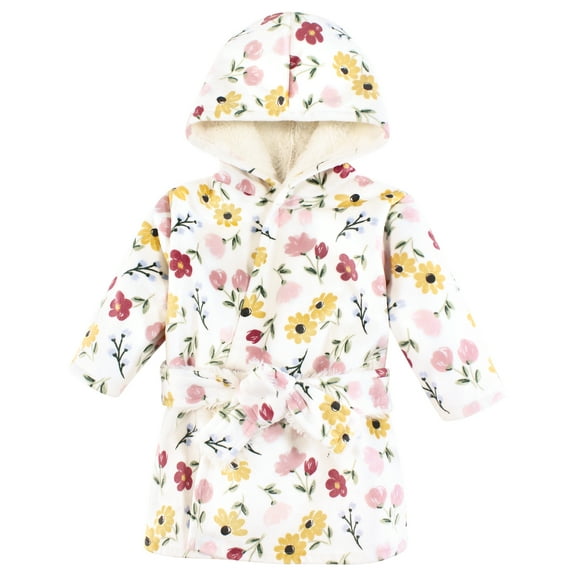 Hudson Baby Infant Girl Mink with Faux Fur Lining Pool and Beach Robe Cover-ups, Soft Painted Floral, 18-24 Months