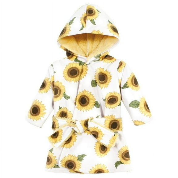 Hudson Baby Infant Girl Mink with Faux Fur Lining Pool and Beach Robe Cover-ups, Sunflower, 6-12 Months