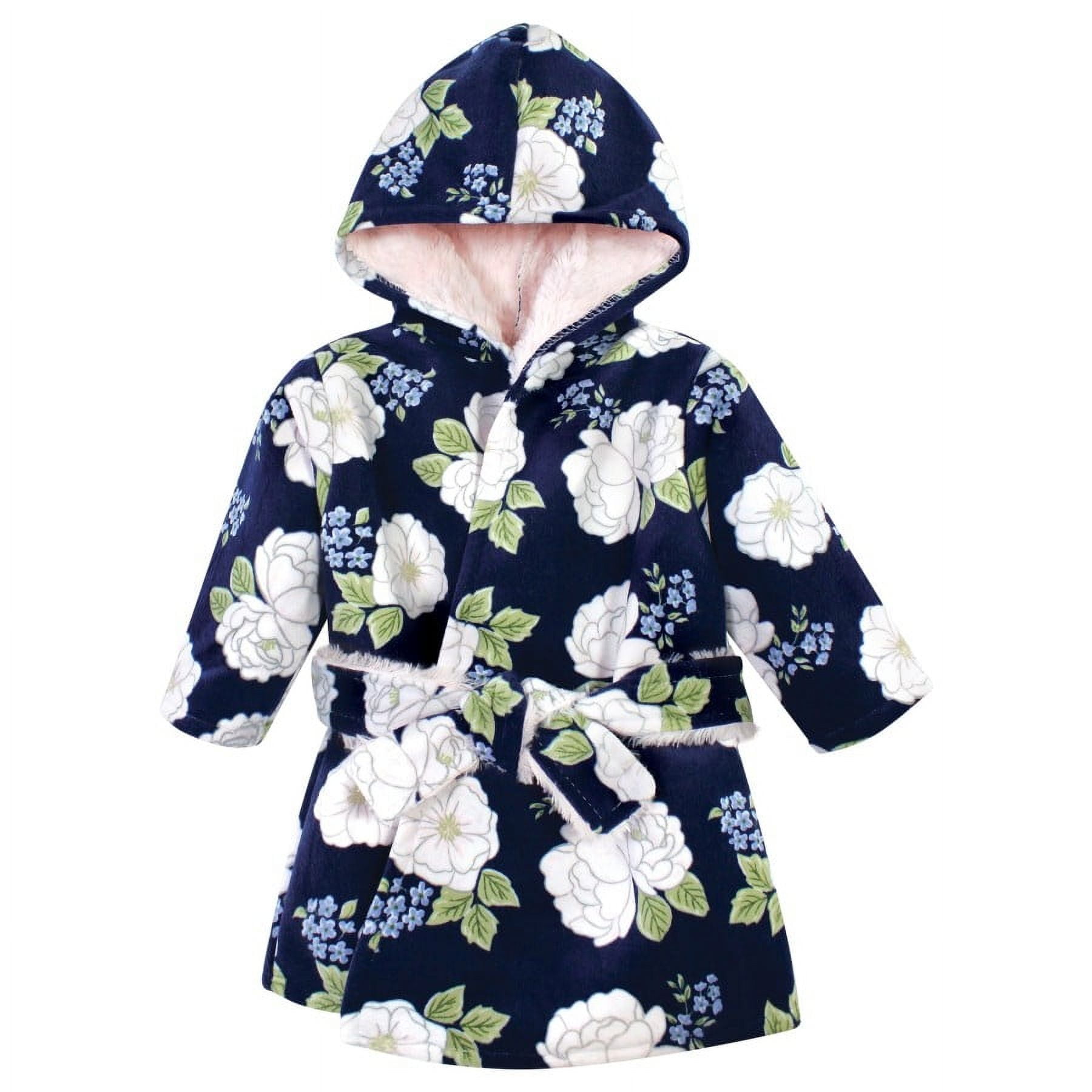 Hudson Baby Infant Girl Mink with Faux Fur Lining Pool and Beach Robe Cover-ups, White Peonies, 12-18 Months