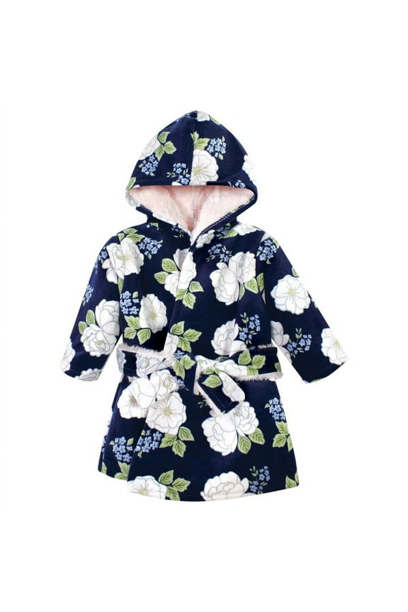 Infant Girl Mink with Faux Fur Lining Pool and Beach Robe Cover-ups, White Peonies, 12-18 Months