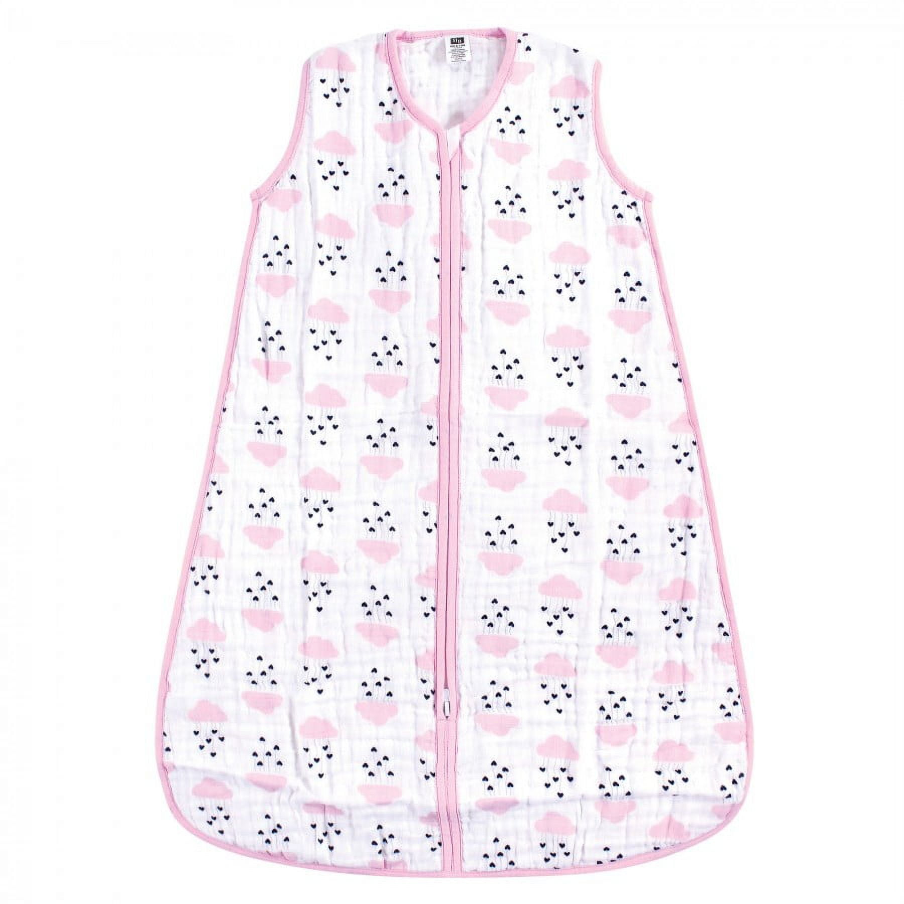 Hudson Baby Infant Girl Muslin Cotton Sleeveless Wearable Sleeping Bag, Sack, Blanket, Clouds And Hearts, 6-12 Months