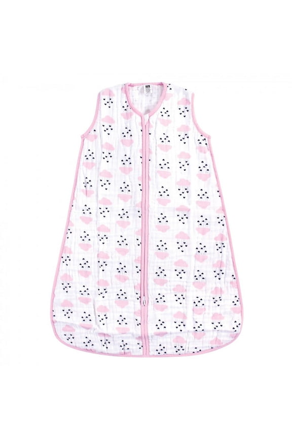 Infant Girl Muslin Cotton Sleeveless Wearable Sleeping Bag, Sack, Blanket, Clouds And Hearts, 6-12 Months