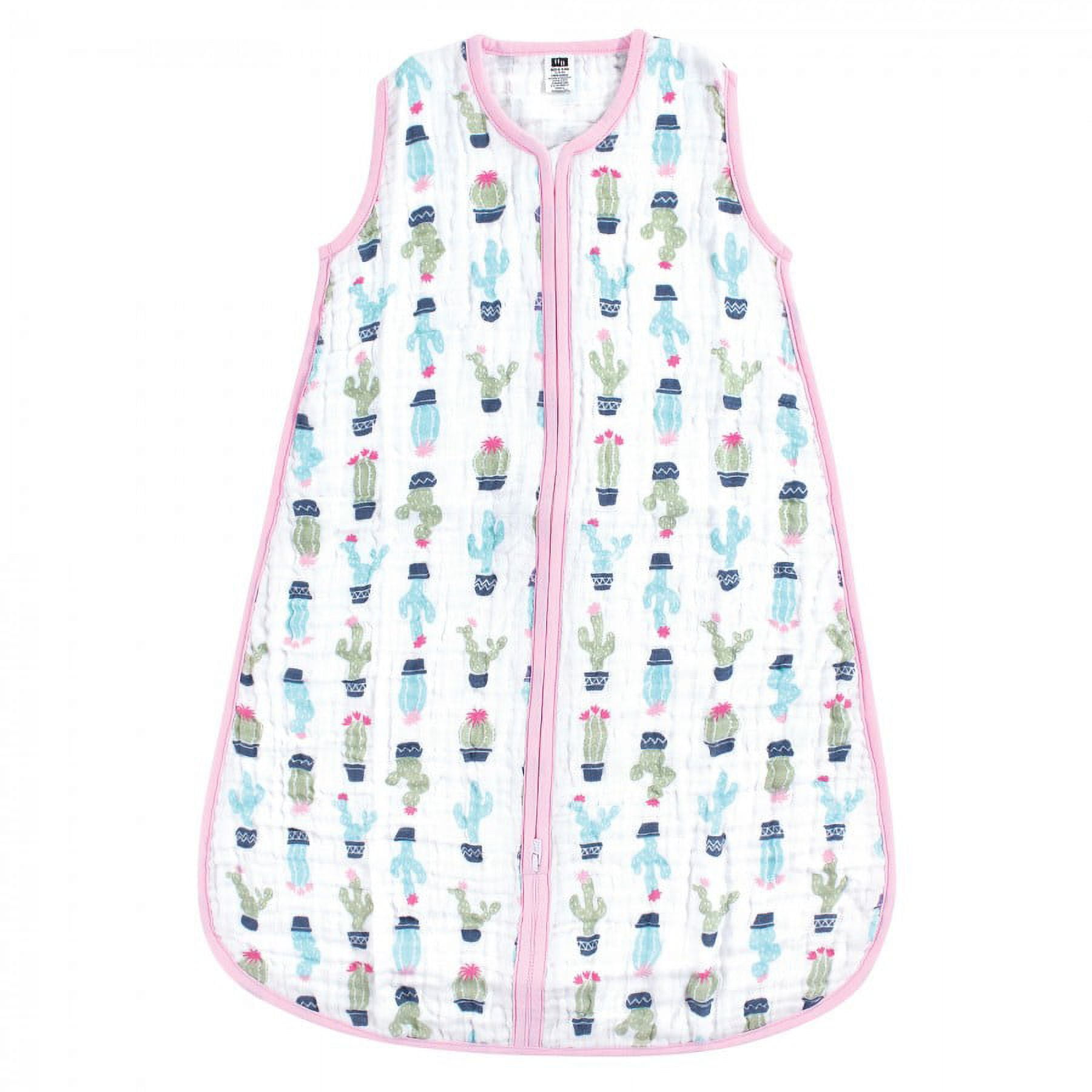 Hudson Baby Infant Girl Muslin Cotton Sleeveless Wearable Sleeping Bag, Sack, Blanket, Girl Cactus, 6-12 Months