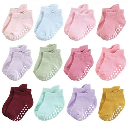 Hudson Baby Infant Girl Non-Skid No-Show Socks, Multi Girl, 12-24 Months