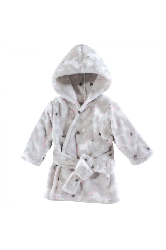 Infant Girl Plush Animal Bathrobe, Gray Whimsical Unicorn, 0-9 Months