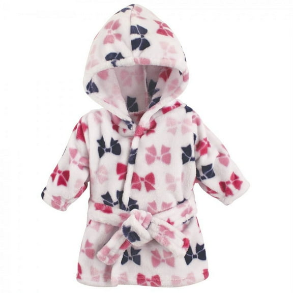 Hudson Baby Infant Girl Plush Animal Face Bathrobe, Bows, 0-9 Months