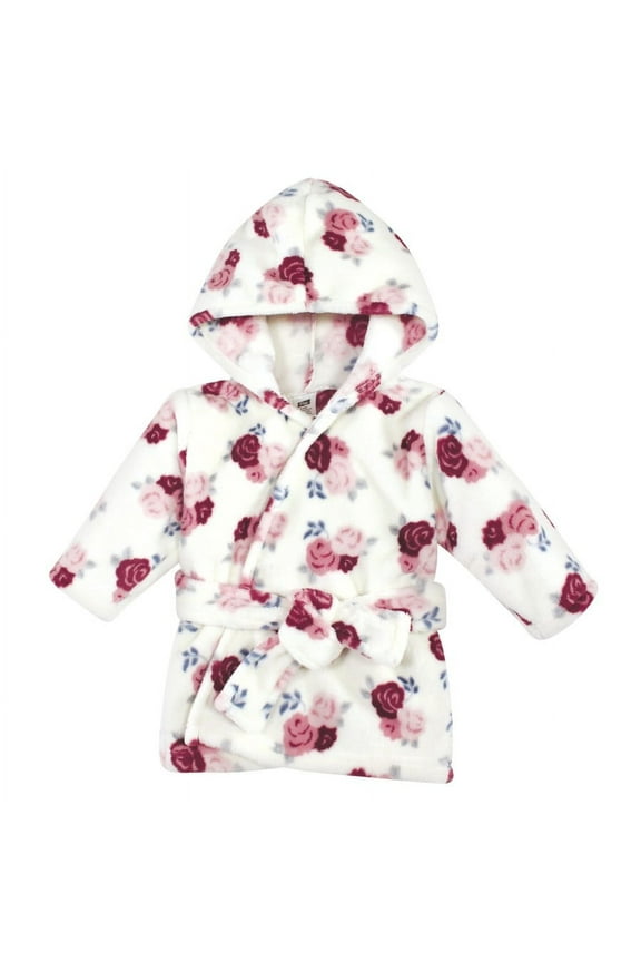 Infant Girl Plush Animal Face Bathrobe, Floral, 0-9 Months