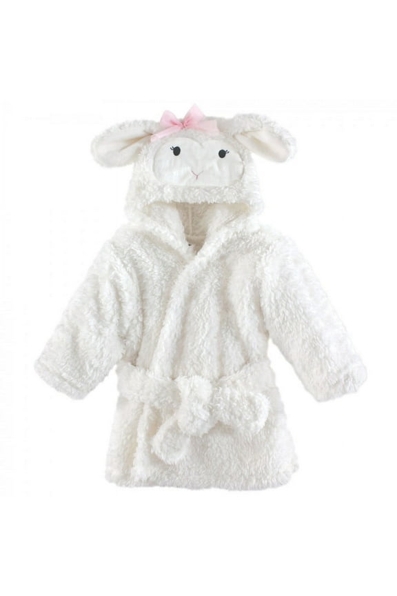 Infant Girl Plush Animal Face Bathrobe, Girl Lamb, 0-9 Months