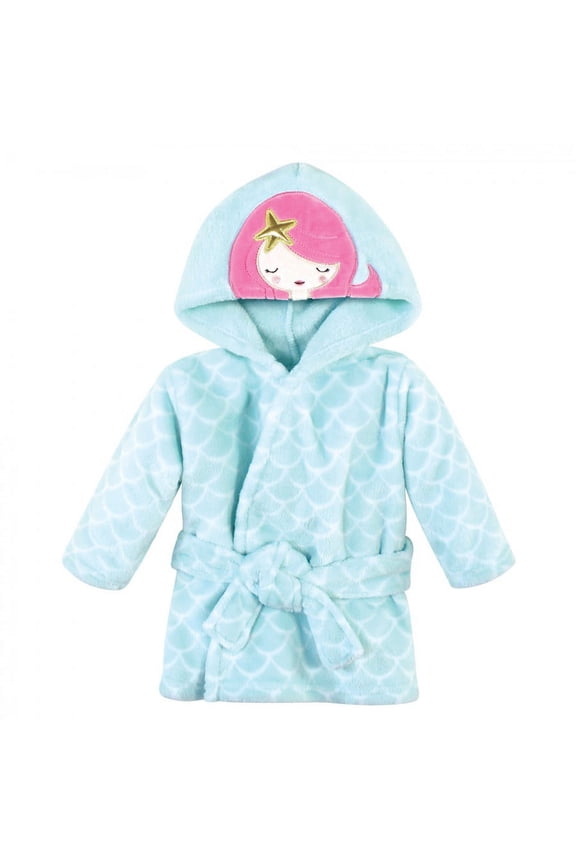 Infant Girl Plush Animal Face Bathrobe, Mermaid, 0-9 Months