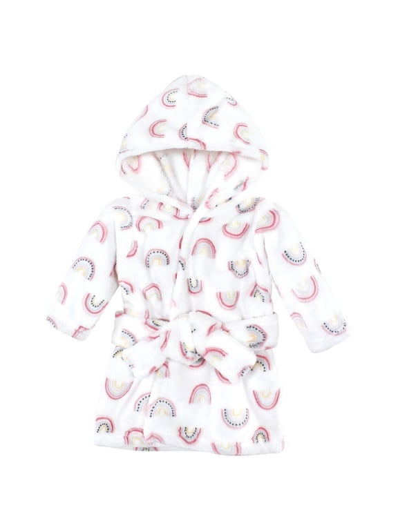 Infant Girl Plush Animal Face Bathrobe, Modern Rainbow, 0-9 Months