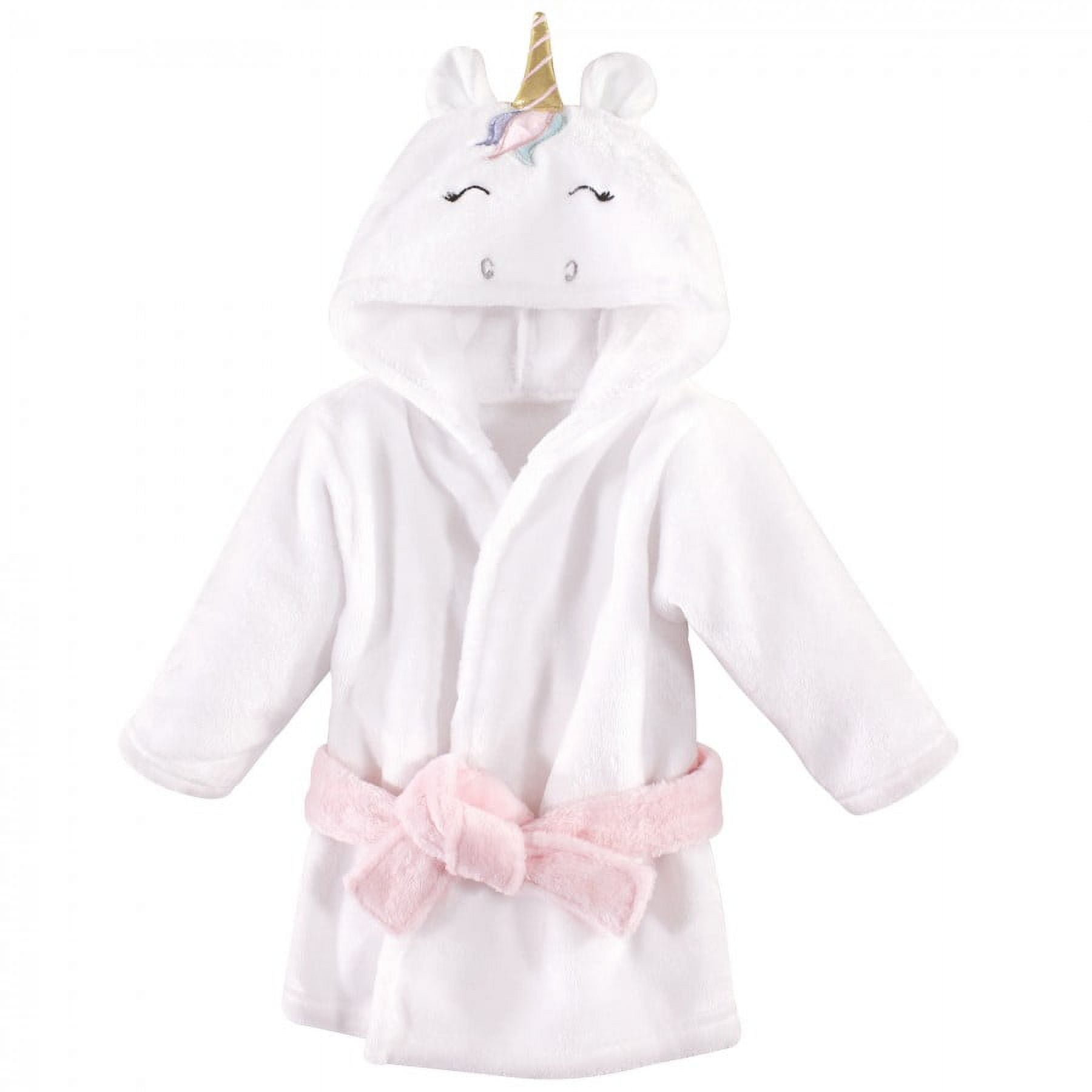 Hudson Baby Infant Girl Plush Animal Face Bathrobe, Multicolor Unicorn, 0-9 Months