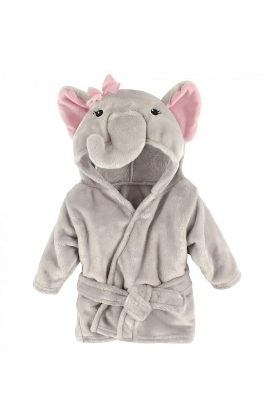 Infant Girl Plush Animal Face Bathrobe, Pretty Elephant, 0-9 Months