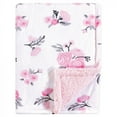 thumbnail image 1 of Hudson Baby Infant Girl Plush Blanket with Faux Shearling Back, Pink Floral, One Size, 1 of 2