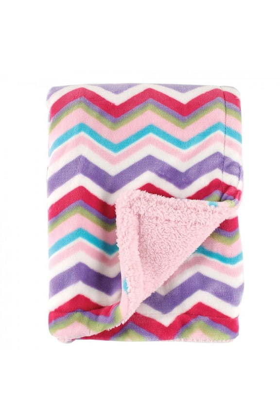 Infant Girl Plush Blanket with Faux Shearling Back, Pink, One Size
