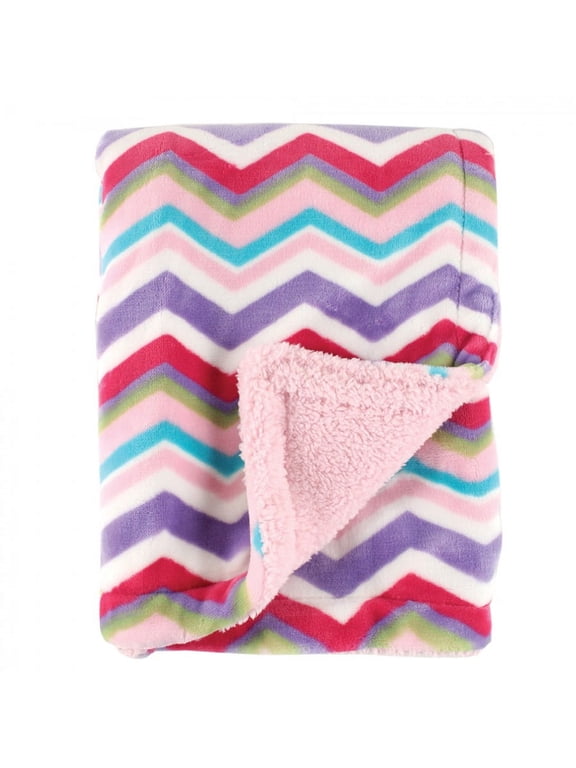 Infant Girl Plush Blanket with Faux Shearling Back, Pink, One Size
