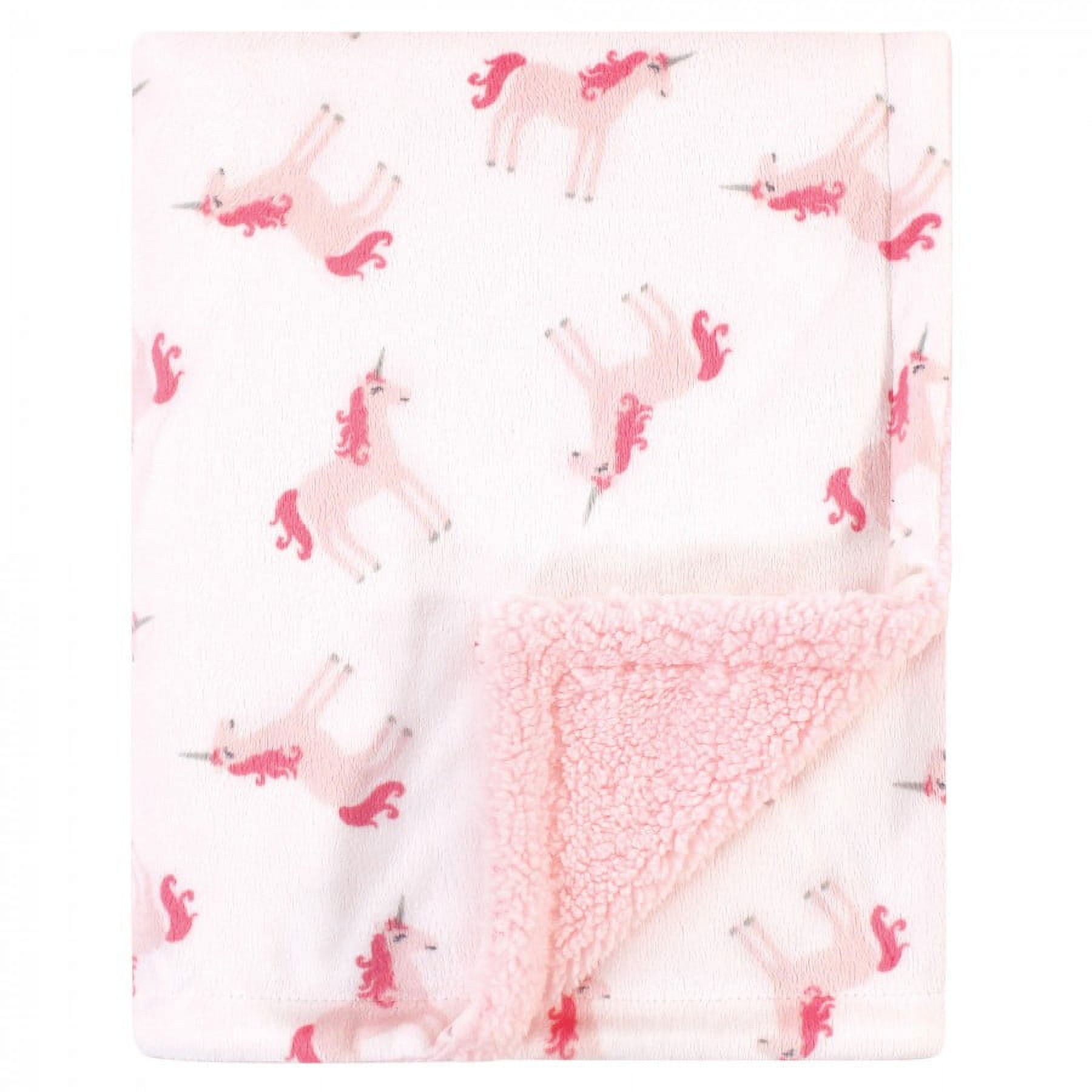 Hudson Baby Infant Girl Plush Blanket with Faux Shearling Back