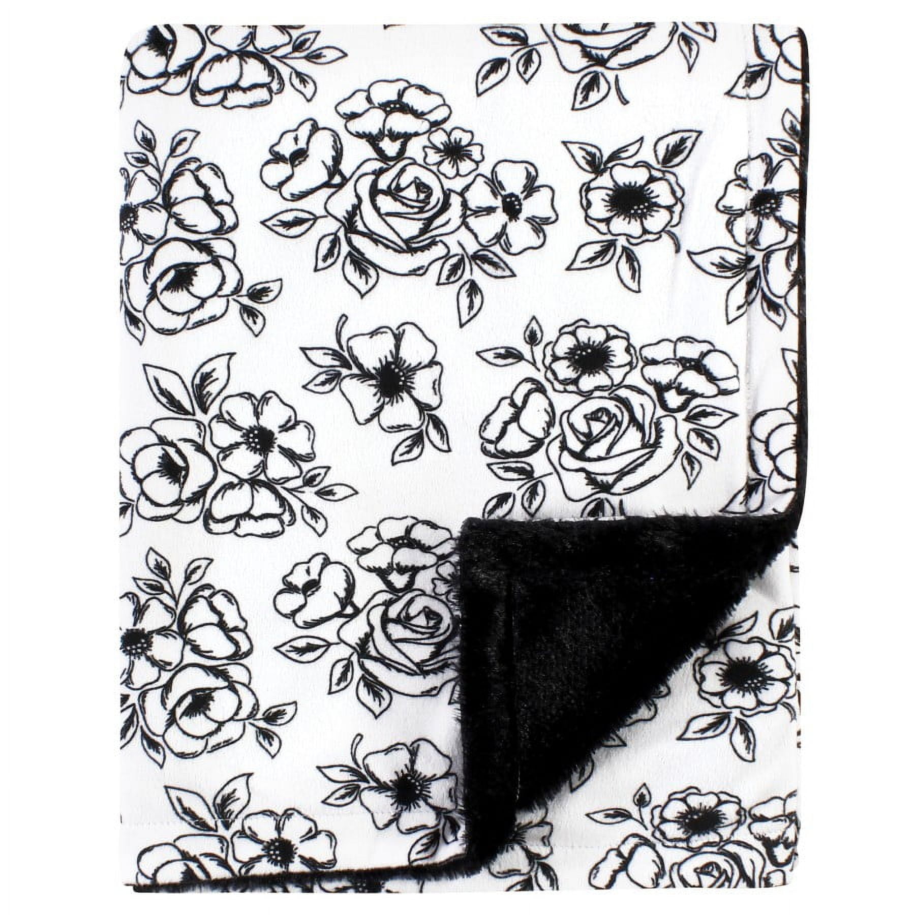 Black and White Floral Polyester Baby Throw Blanket