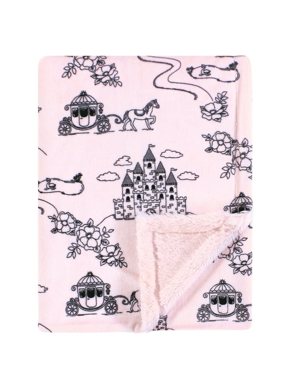 Infant Girl Plush Blanket with Furry Binding and Back, Fairytale Princess, One Size