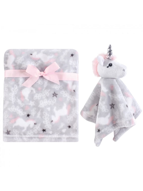 Infant Girl Plush Blanket with Security Blanket, Whimsical Unicorn, One Size