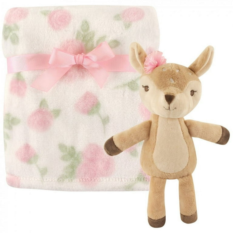 Hudson Baby Infant Girl Plush Blanket with Toy, Fawn, One Size