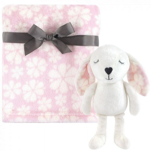 Hudson Baby Infant Girl Plush Blanket with Toy, Modern Bunny, One Size