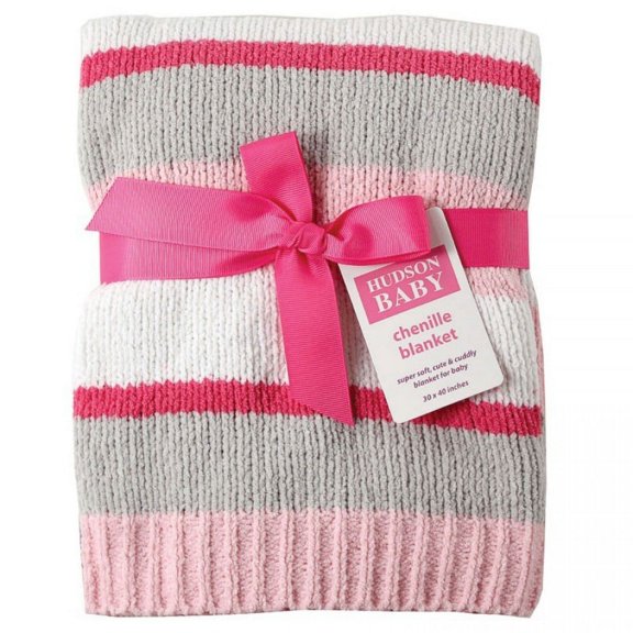 Hudson Baby Infant Girl Plush Chenille Blanket, Pink, One Size