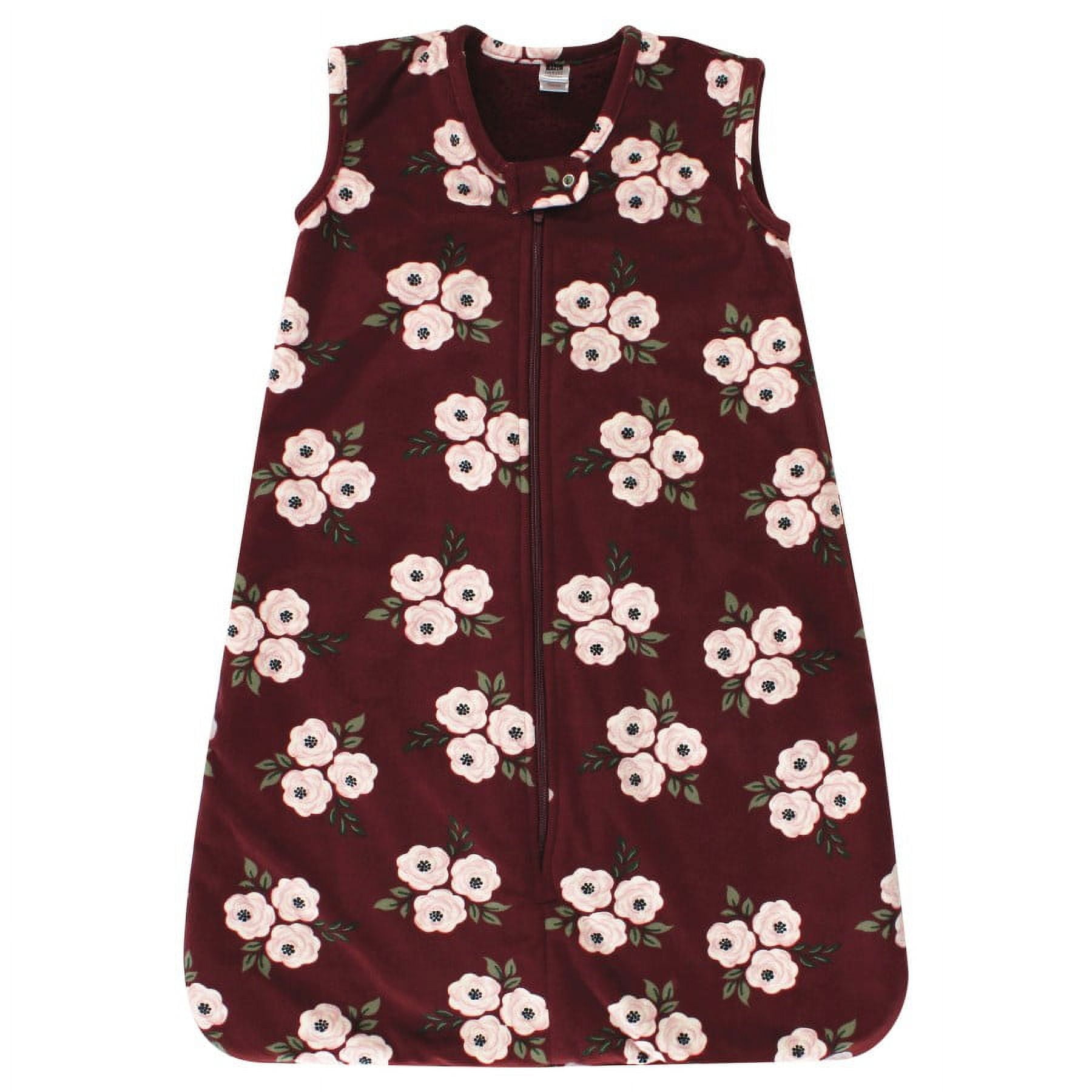 Hudson Baby Infant Girl Plush Faux Fur Sleeping Bag, Wearable Blanket, Burgundy Floral, 6-12 Months