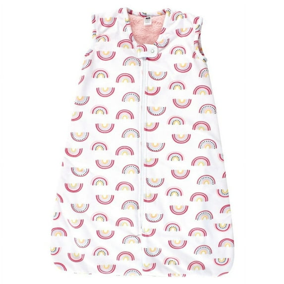 Hudson Baby Infant Girl Plush Faux Fur Sleeping Bag, Wearable Blanket, Modern Rainbow, 0-6 Months
