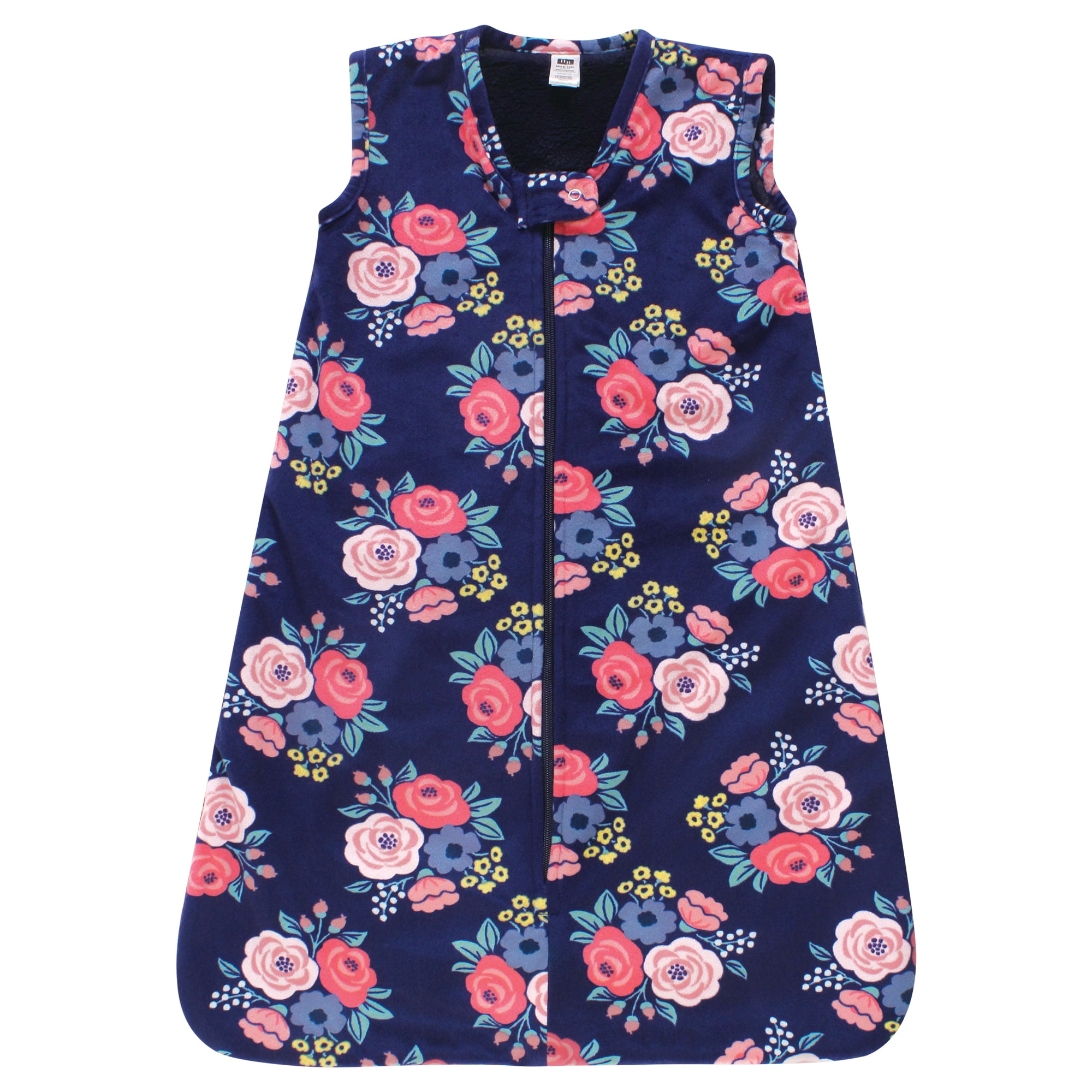 Hudson Baby Infant Girl Plush Faux Fur Sleeping Bag, Wearable Blanket, Navy Bold Floral, 6-12 Months