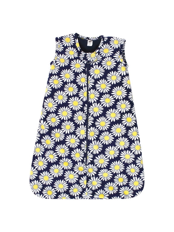 Infant Girl Plush Faux Fur Sleeping Bag, Wearable Blanket, Navy Daisy, 12-18 Months