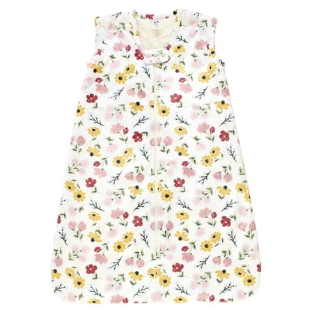 Hudson Baby Infant Girl Plush Faux Fur Sleeping Bag, Wearable Blanket, Soft Painted Floral, 12-18 Months