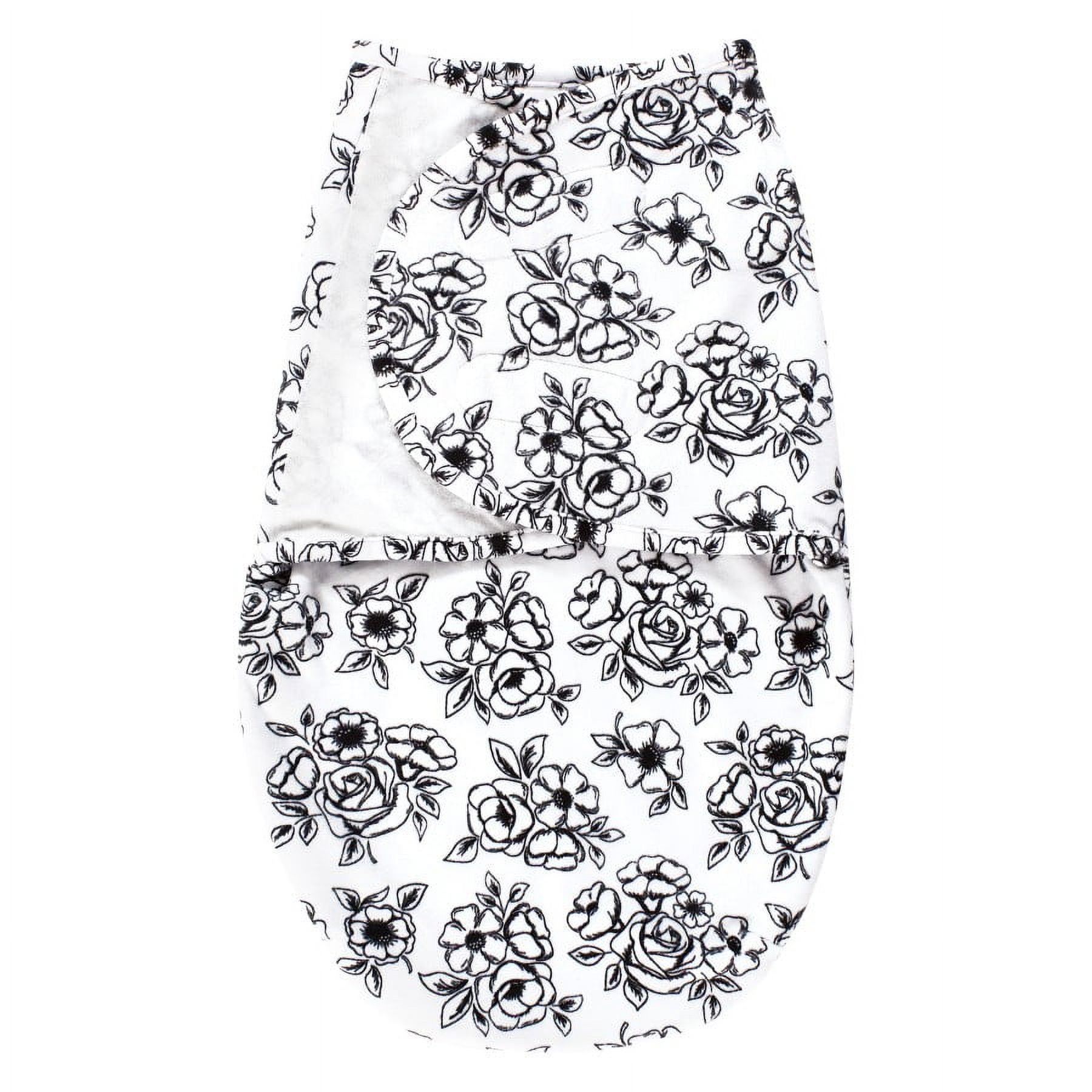Hudson Baby Infant Girl Plush Faux Fur Swaddle Wrap, Black Toile, 0-3 Months