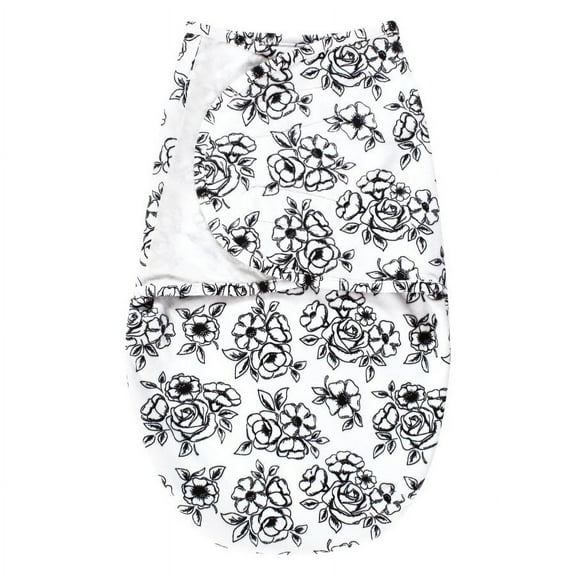 Hudson Baby Infant Girl Plush Faux Fur Swaddle Wrap, Black Toile, 0-3 Months